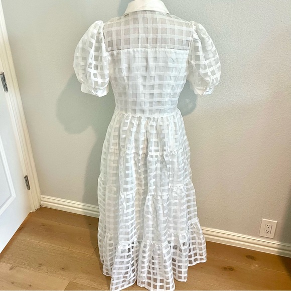 English Factory White Check Puff Sleeve Midi Dress - Picture 9 of 12
